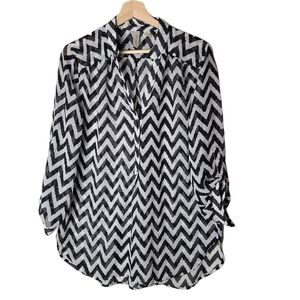 Tacera black white long sleeve blouse shirt  top